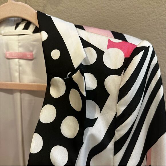 Basler | 38 / 6 | pink black geometric print 1980s satin blazer - Picture 3 of 9